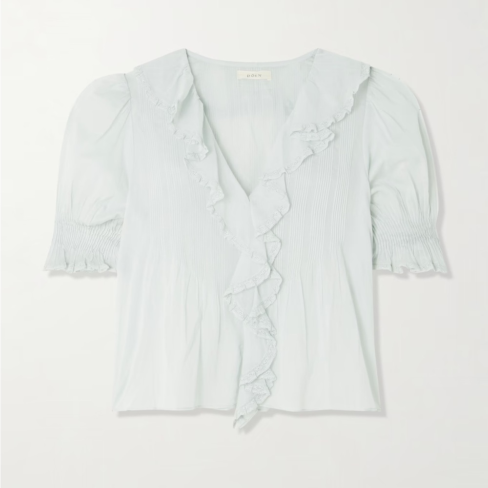 Doen NWT Medium Henri Ruffle Cotton Blouse in Alice Blue - Picture 14 of 14